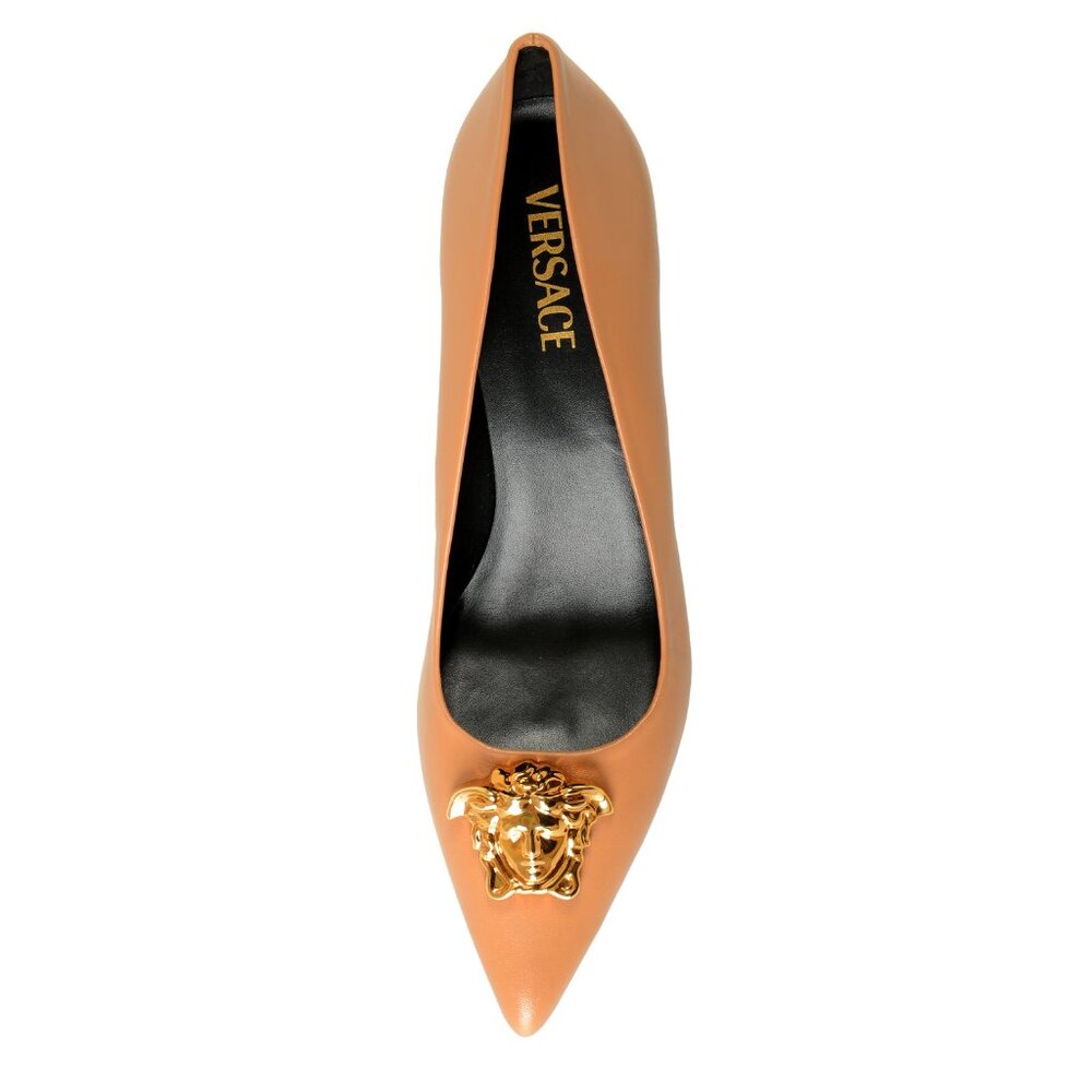 Versace Women's Gold Medusa Brown 100% Leather Heeled Pumps Shoes US 11 IT 41 - Picture 7 of 8